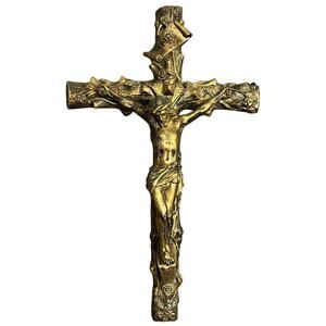 Vintage large chalkware crucifix Jesus cross 23x14 gold midcentury Catholic